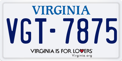 VA license plate VGT7875