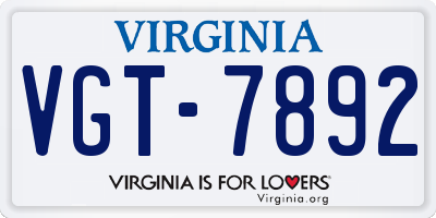 VA license plate VGT7892