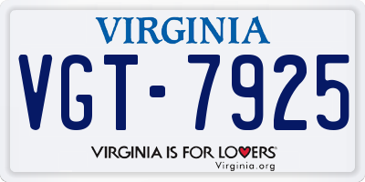 VA license plate VGT7925