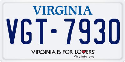 VA license plate VGT7930