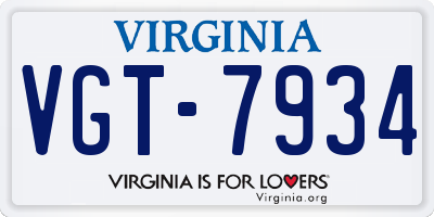 VA license plate VGT7934