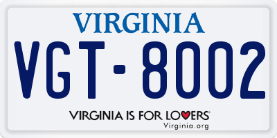 VA license plate VGT8002