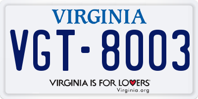 VA license plate VGT8003