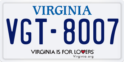 VA license plate VGT8007