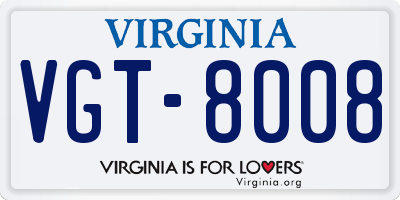 VA license plate VGT8008