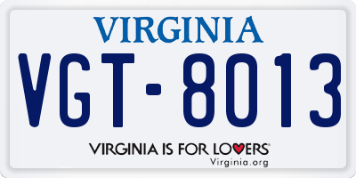 VA license plate VGT8013