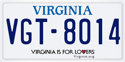 VA license plate VGT8014