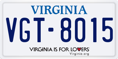 VA license plate VGT8015
