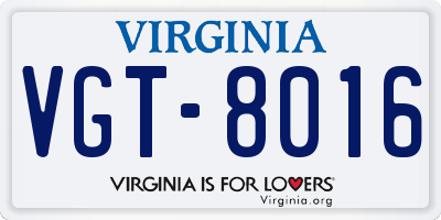VA license plate VGT8016