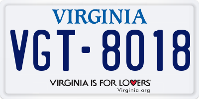 VA license plate VGT8018