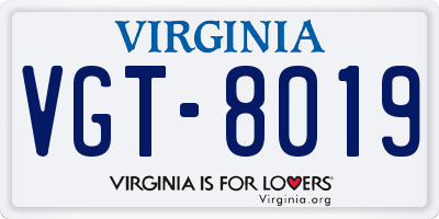 VA license plate VGT8019
