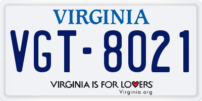 VA license plate VGT8021