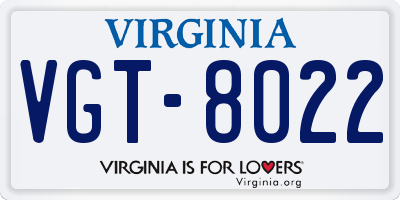 VA license plate VGT8022