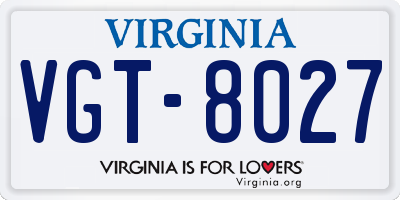 VA license plate VGT8027
