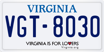VA license plate VGT8030