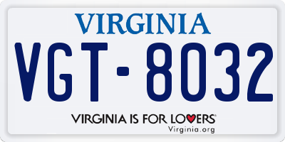 VA license plate VGT8032