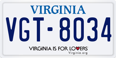 VA license plate VGT8034