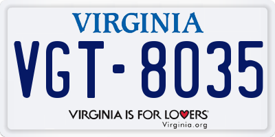 VA license plate VGT8035
