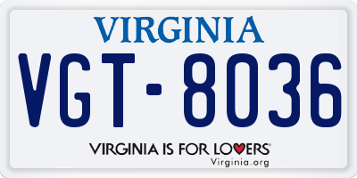 VA license plate VGT8036