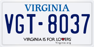 VA license plate VGT8037