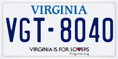 VA license plate VGT8040
