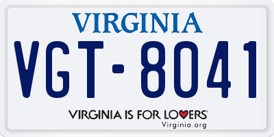 VA license plate VGT8041