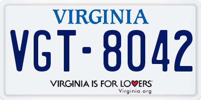 VA license plate VGT8042