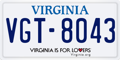 VA license plate VGT8043