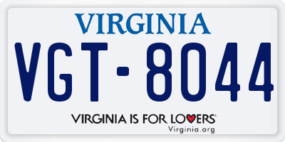VA license plate VGT8044