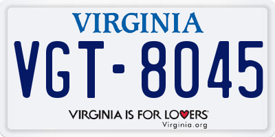 VA license plate VGT8045