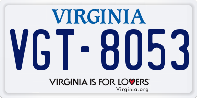 VA license plate VGT8053