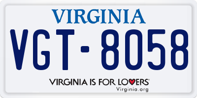 VA license plate VGT8058
