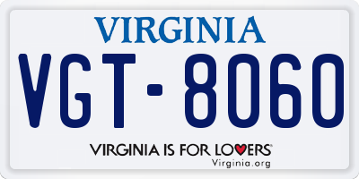 VA license plate VGT8060