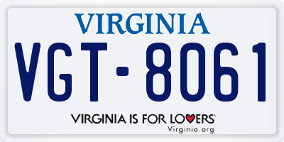 VA license plate VGT8061