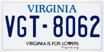 VA license plate VGT8062