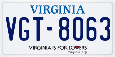 VA license plate VGT8063