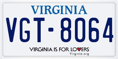 VA license plate VGT8064
