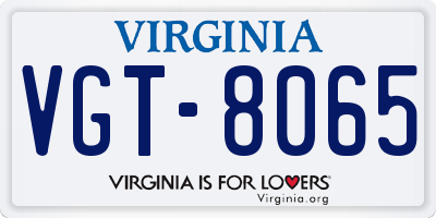 VA license plate VGT8065