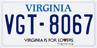 VA license plate VGT8067