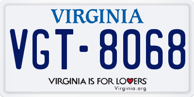 VA license plate VGT8068
