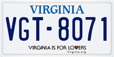 VA license plate VGT8071