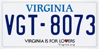 VA license plate VGT8073