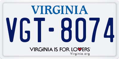 VA license plate VGT8074