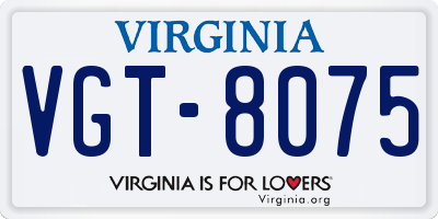 VA license plate VGT8075