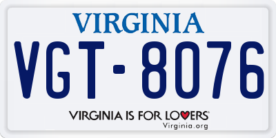 VA license plate VGT8076