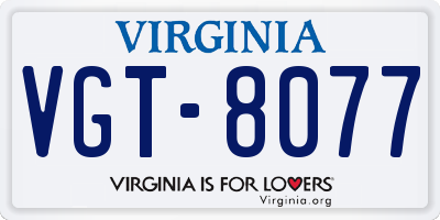 VA license plate VGT8077