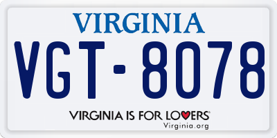 VA license plate VGT8078