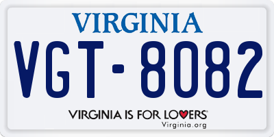 VA license plate VGT8082