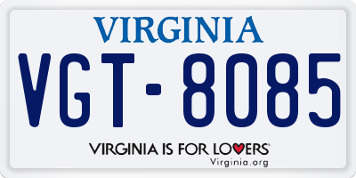 VA license plate VGT8085