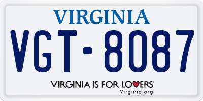 VA license plate VGT8087